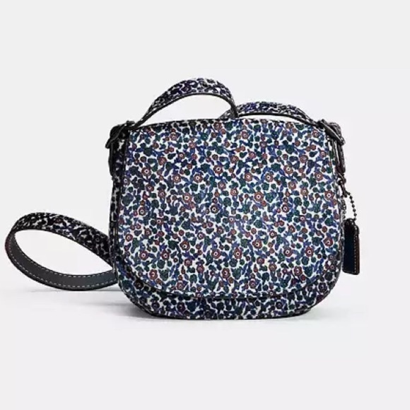 Coach Saddle 23 Blue and Pink floral calf hair crossbody Bag Rare NWT - Picture 2 of 13
